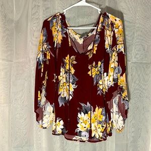 Floral maroon batwing top